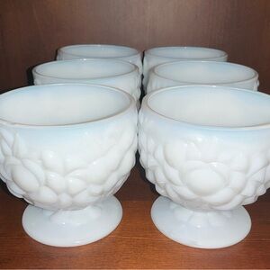 Milk Glass Pedestal Dessert Cups - Set of 6